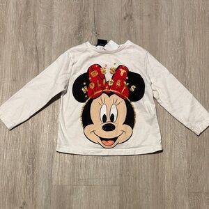 Zara White and Red Minnie Mouse Long Sleeve Tee